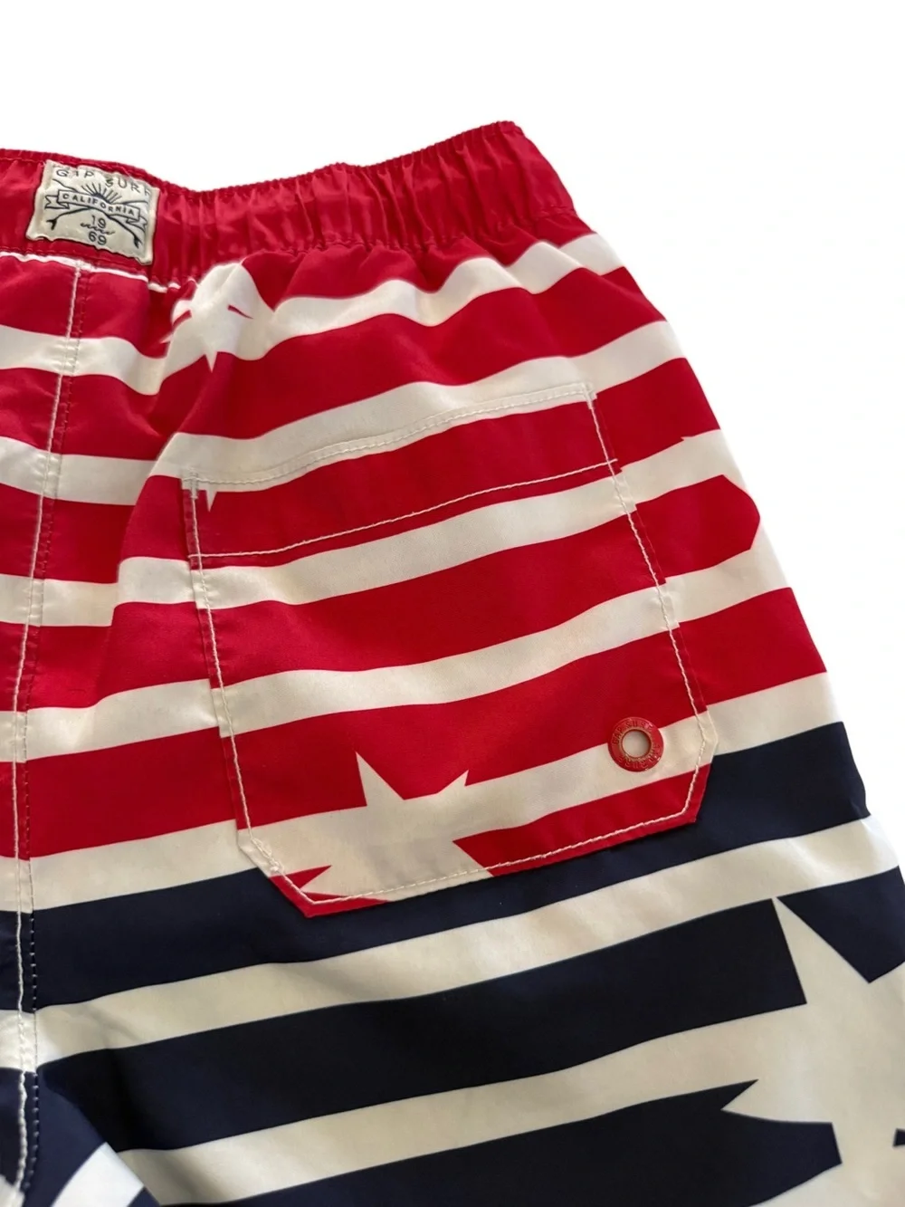 GAP Boys Red White Navy Star Stripe Patriotic American Flag Swim Shorts Medium